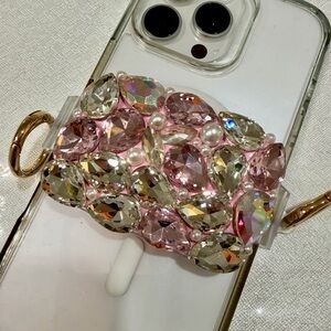 Crystal Embellished Phone Grips - Pink and Silver